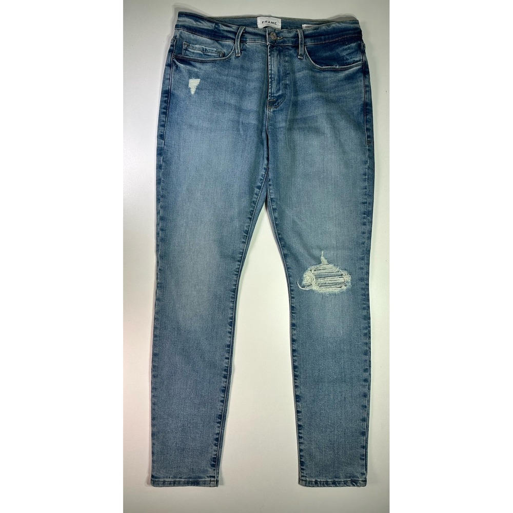 Frame Denim Womens Le Skinny de Jeanne Distressed Jeans 31